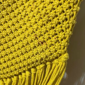 🌻Crochet Purse Mustard Yellow Fringe Snap Crossbody Bag Boho Hippie GUC